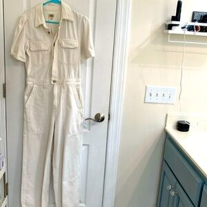 Cream denim coveralls